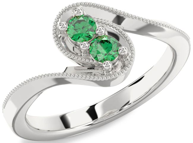 Emerald Platinum Round Two Stone Birthstone Ring