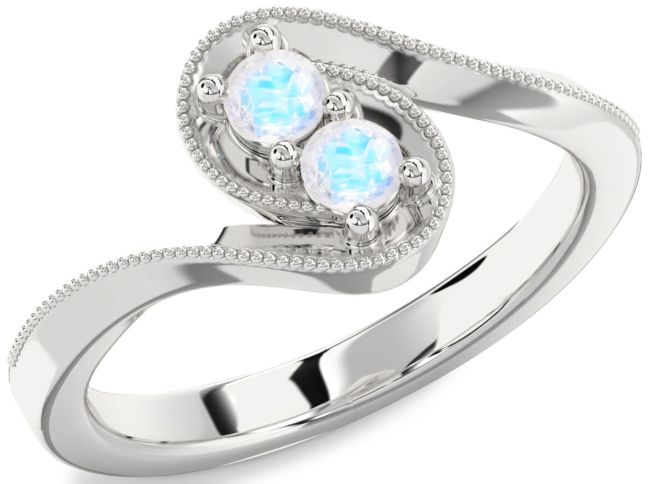 Moonstone Platinum Round Two Stone Ring