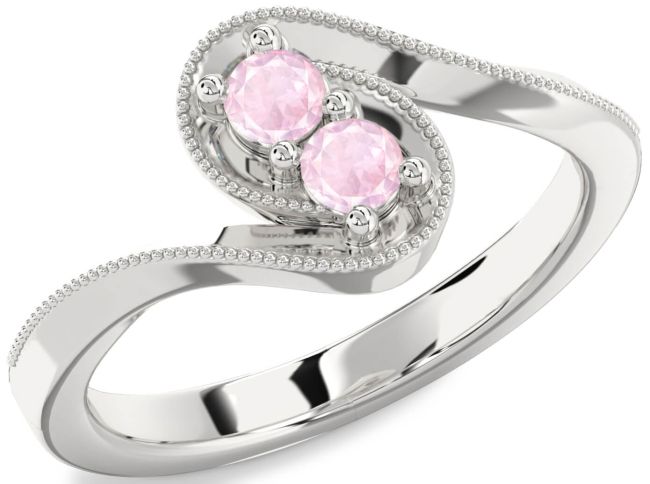 Rose Quartz Silver Round Two Stone Ring