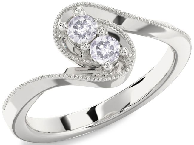 Salt & Pepper Diamond Silver Round Two Stone Ring