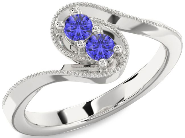 Tanzanite Silver Round Two Stone Ring