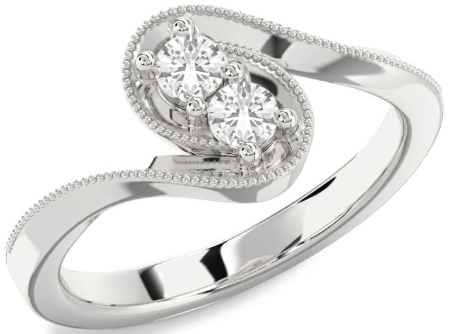 White Sapphire Silver Round Two Stone Ring