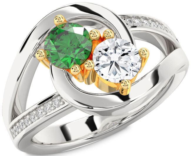 Diamond Gold Silver Round Two Stone Promise Ring