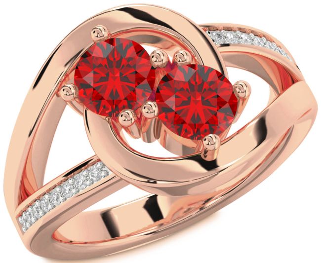 Diamond Ruby Rose Gold Round Two Stone Birthstone Ring