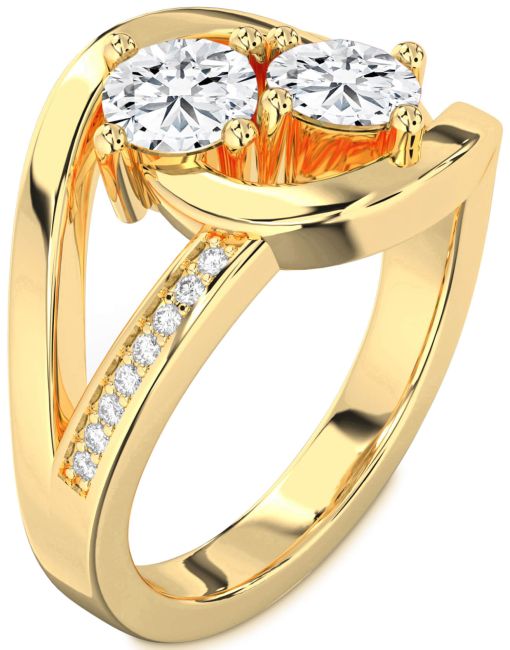 Lab Diamond Gold Silver Round Two Stone Ring