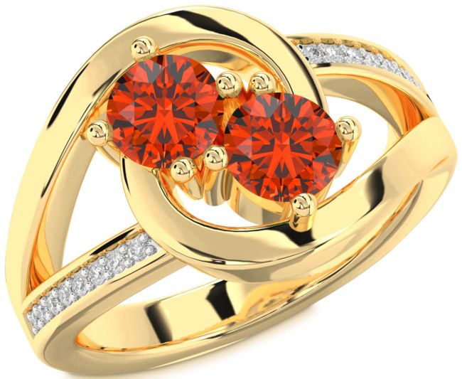 Diamond Fire Opal Gold Round Two Stone Ring