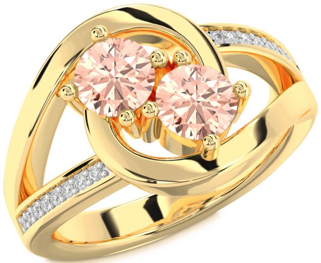 Diamond Morganite Gold Silver Round Two Stone Ring
