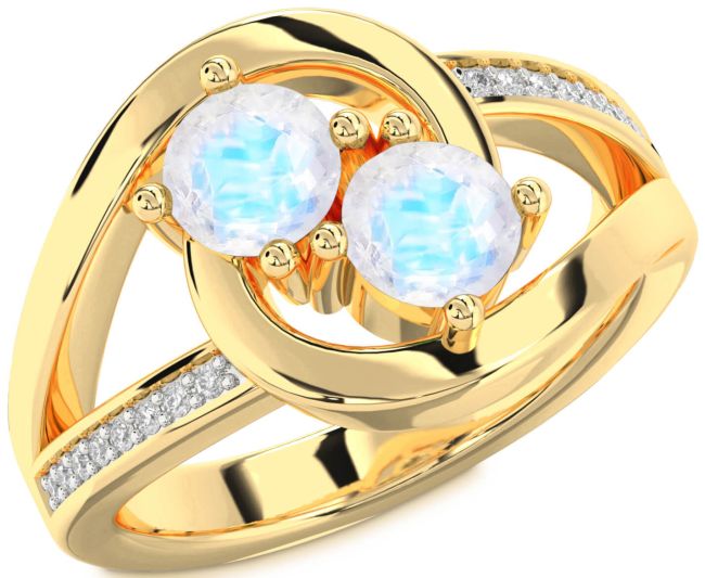 Diamond Moonstone Gold Round Two Stone Ring