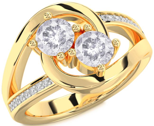 Salt & Pepper Diamond Gold Round Two Stone Ring