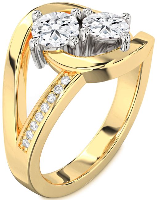 Lab Diamond Gold Silver Round Two Stone Ring
