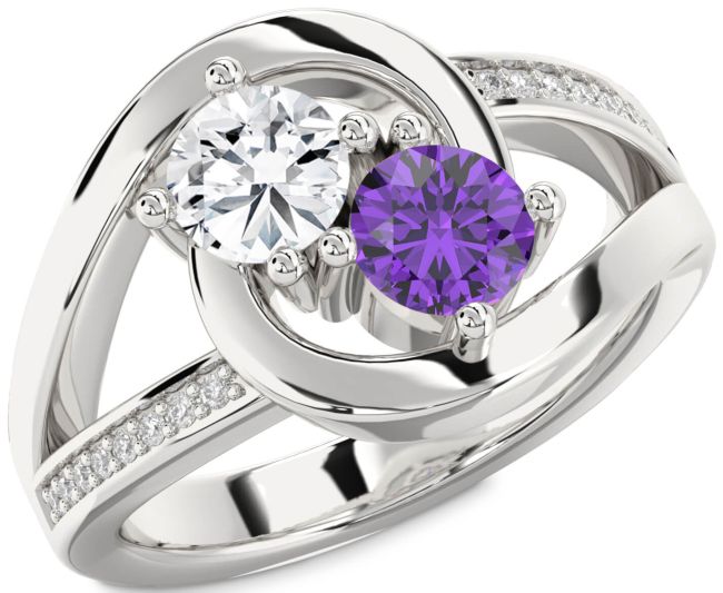 Diamond Silver Round Two Stone Promise Ring