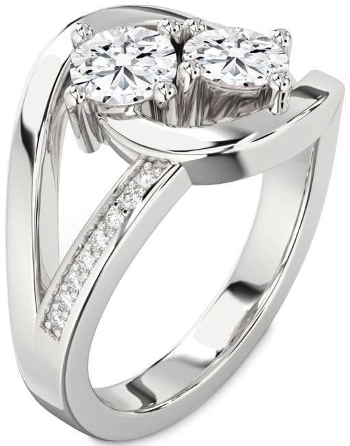 Lab Diamond Silver Round Two Stone Ring