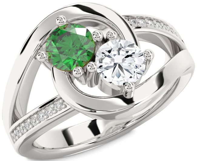 Diamond Silver Round Two Stone Promise Ring