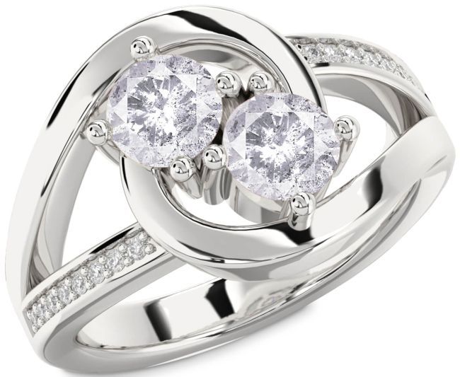 Salt & Pepper Diamond Silver Round Two Stone Ring