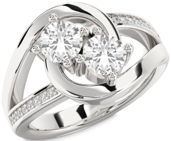 Diamond White Sapphire Silver Round Two Stone Ring