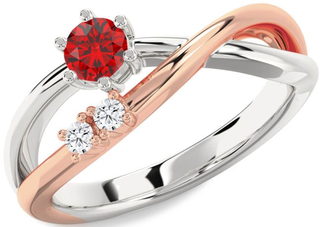 Diamond Ruby Platinum & Rose Gold Round Promise Ring