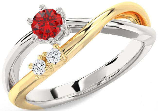 Diamond Ruby Gold Silver Round Promise Ring