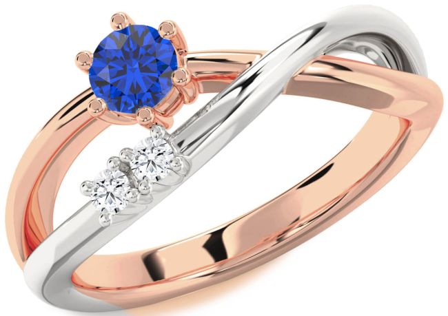 Diamond Blue Sapphire Rose Gold Silver Round Promise Ring