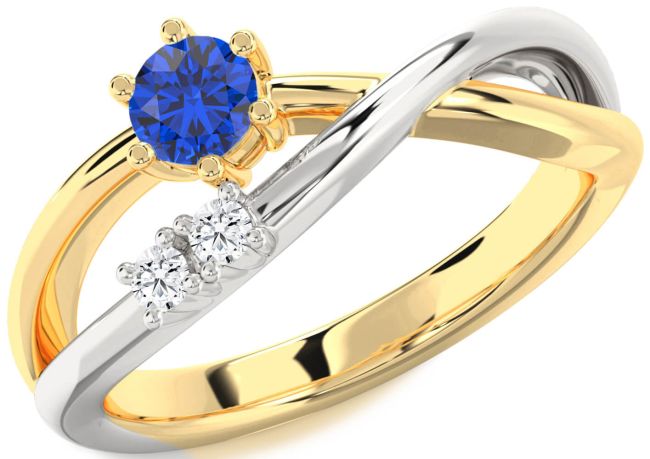 Diamond Blue Sapphire Platinum & Yellow Gold Round Promise Ring