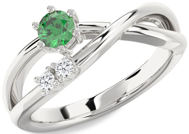 Diamond Emerald White Gold Round Promise Ring