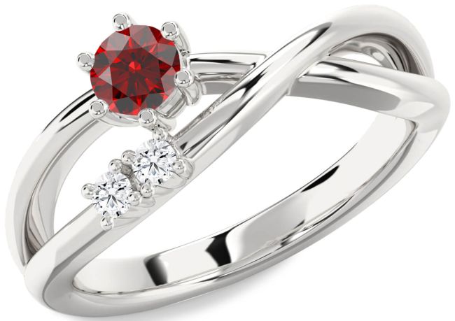 Diamond Garnet Silver Round Promise Ring
