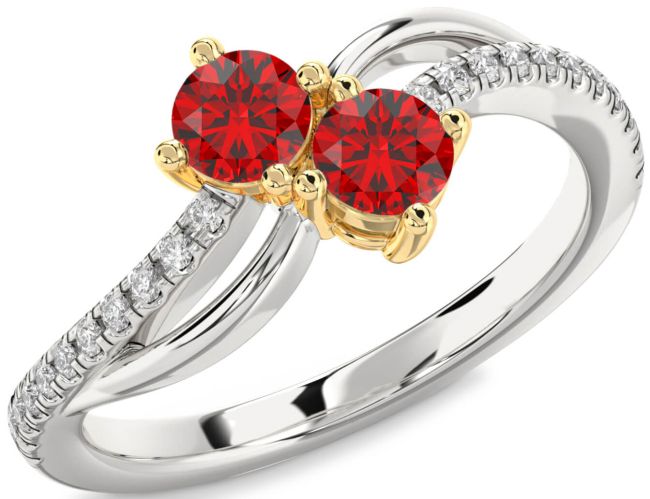 Diamond Ruby Gold Silver Round Two Stone Birthstone Ring