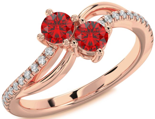 Diamond Ruby Rose Gold Round Two Stone Birthstone Ring