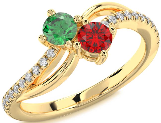 Diamond Gold Silver Round Two Stone Promise Ring