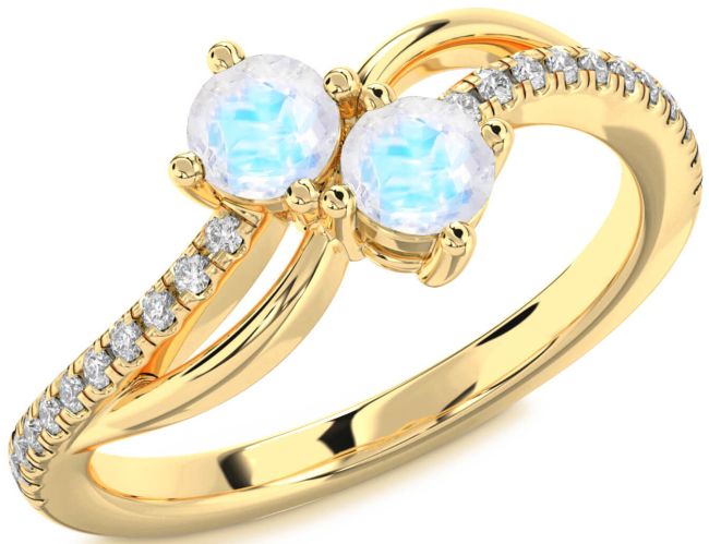 Diamond Moonstone Gold Round Two Stone Ring