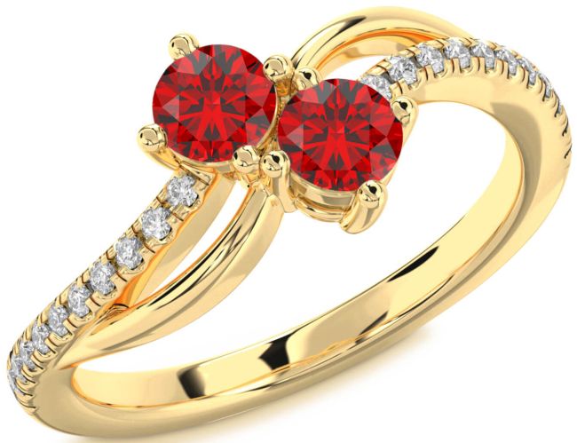 Diamond Ruby Gold Round Two Stone Birthstone Ring