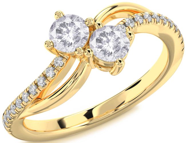 Salt & Pepper Diamond Gold Round Two Stone Ring