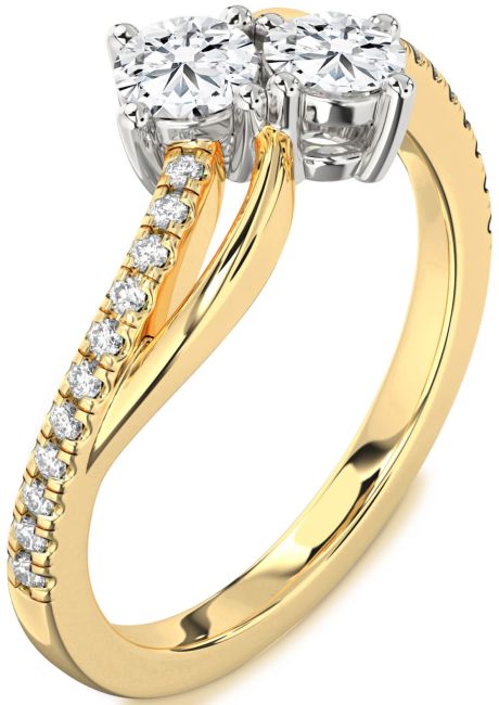 Lab Diamond Gold Silver Round Two Stone Ring
