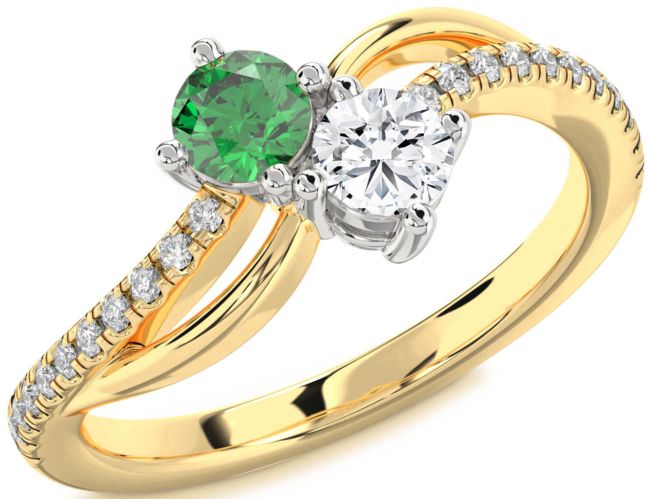 Diamond White Yellow Gold Round Two Stone Promise Ring