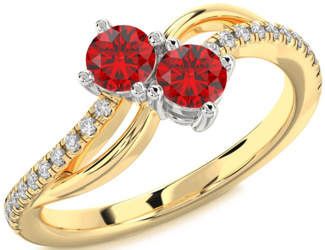 Diamond Ruby Gold Silver Round Two Stone Birthstone Ring