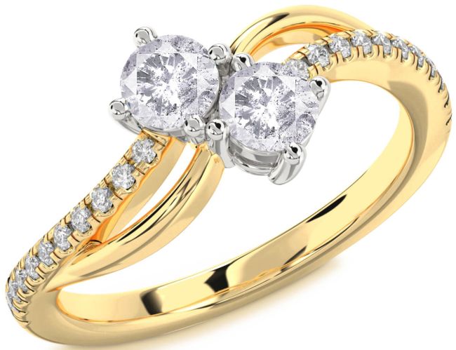 Salt & Pepper Diamond Gold Silver Round Two Stone Ring