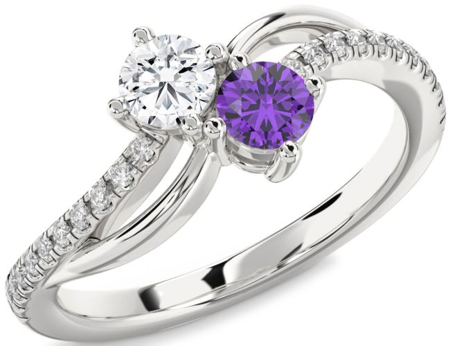 Diamond Silver Round Two Stone Promise Ring