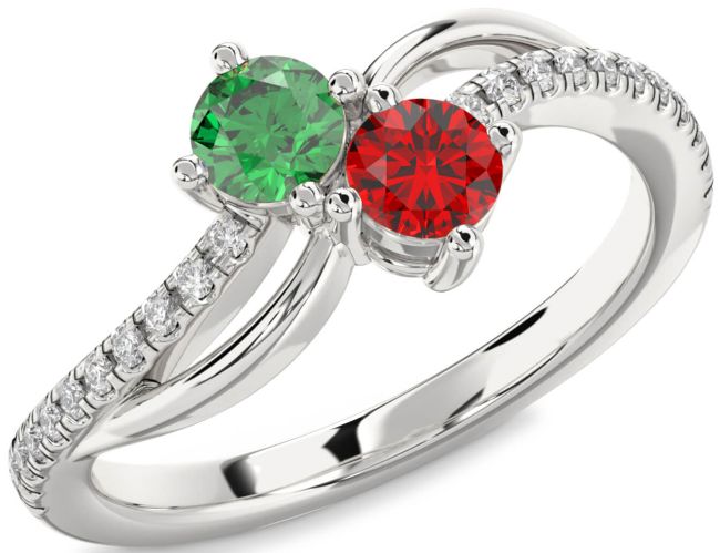 Diamond Silver Round Two Stone Promise Ring