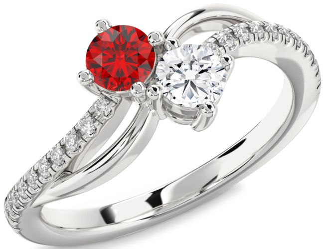 Diamond Silver Round Two Stone Promise Ring
