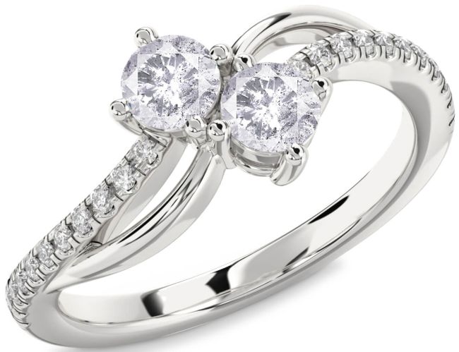 Salt & Pepper Diamond Silver Round Two Stone Ring