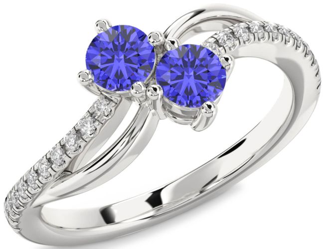 Diamond Tanzanite Silver Round Two Stone Ring