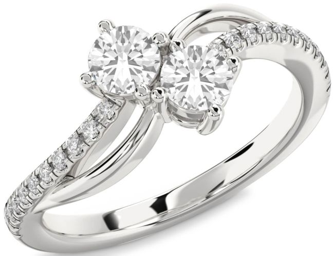 Diamond White Sapphire Silver Round Two Stone Ring