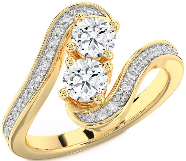 Diamond Gold Silver Round Two Stone Pave Ring