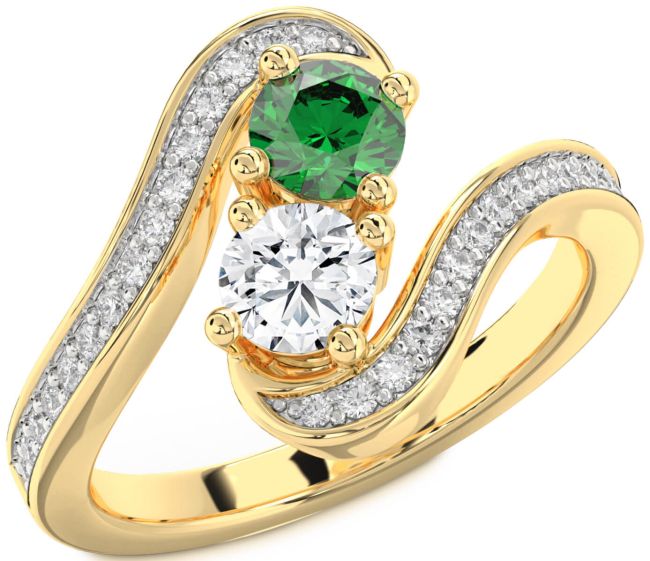 Diamond Gold Silver Round Two Stone Pave Promise Ring
