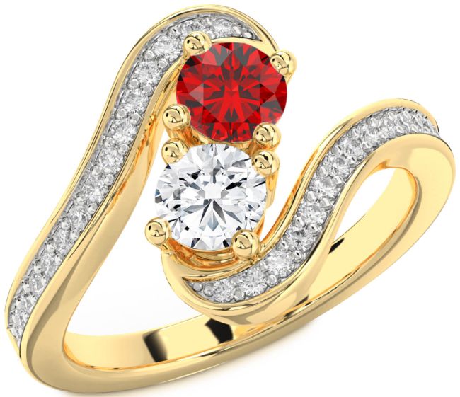 Diamond Gold Round Two Stone Pave Promise Ring