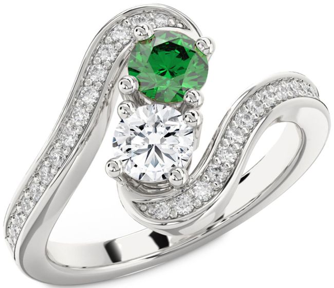 Diamond Silver Round Two Stone Pave Promise Ring