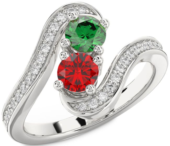 Diamond Silver Round Two Stone Pave Promise Ring
