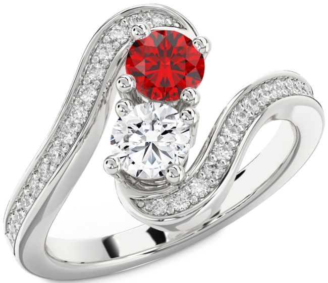Diamond Platinum Round Two Stone Pave Promise Ring