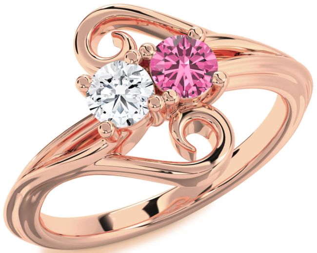 Rose Gold Silver Round Two Stone Promise Ring