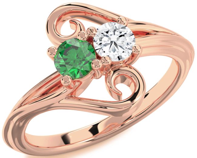 Rose Gold Silver Round Two Stone Promise Ring