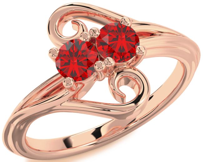 Ruby Rose Gold Round Two Stone Birthstone Ring